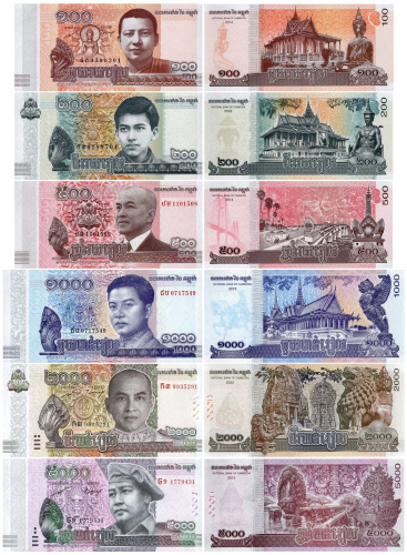 Камбоджа набор банкнот 100/200/500/1000/2000/5000 риель 2014-2022 | Интернет-магазин евромонета.рф