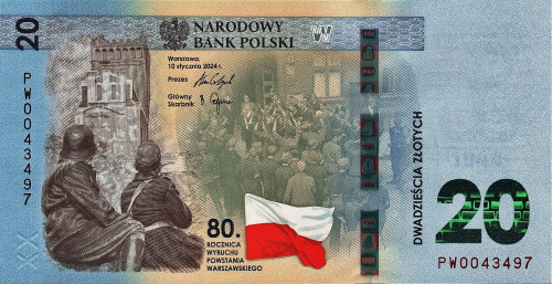 Банкноты Польши Польша 20 злотых 2024 Варшавское восстание фото из магазина евромонета.рф