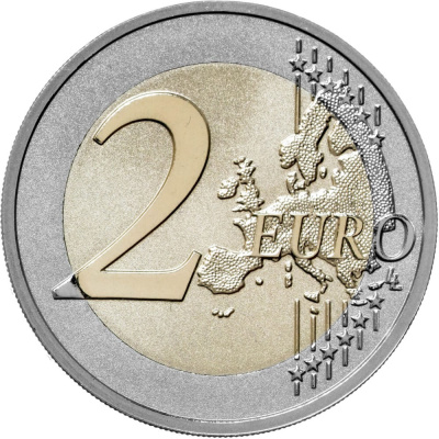Памятные монеты 2 евро пруф Франция 2 евро 2025 Лувр. Реверс пруф фото из магазина евромонета.рф 2