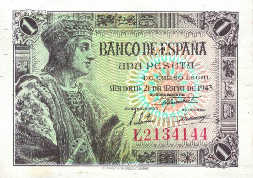 Банкноты Испании Испания 1 песета 1943 XF фото из магазина евромонета.рф