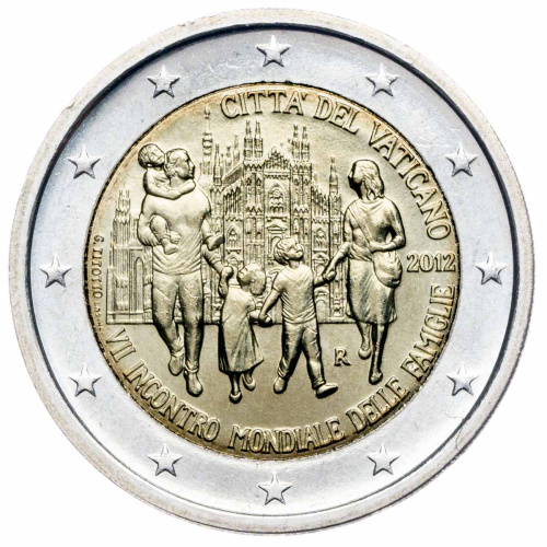 Юбилейная монета Ватикан 2 евро 2012 VII Всемирная встреча семей в Милане 