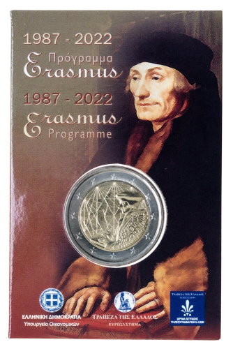 Юбилейная монета Греция 2 евро 2022 35 лет программе Erasmus. BU 