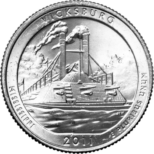 Национальные парки США 25 центов ( 1/4 доллара, квотер ) 2011 Национальный парк №9 Военный парк Виксбурк P фото из магазина евромонета.рф