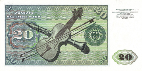 Банкноты ФРГ ФРГ 20 марок 1970 фото из магазина евромонета.рф