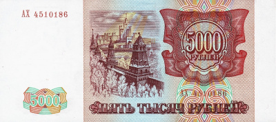 Банкноты России 1992-1995 Россия 5000 рублей 1993 фото из магазина евромонета.рф 1