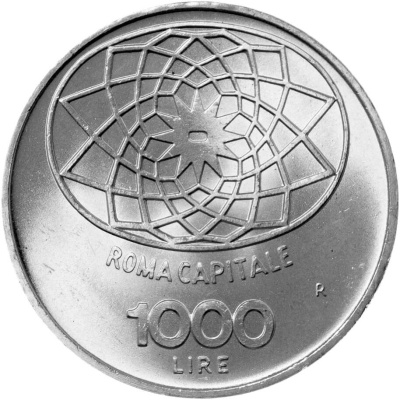 Италия 1000 лир 1970 100 лет Риму как столице Италии - Конкордия  фото из магазина евромонета.рф 1