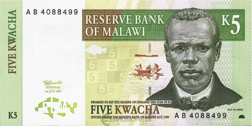 Банкноты Малави Малави 5 квача 1997 фото из магазина евромонета.рф