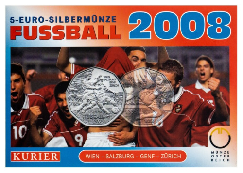 Коллекционная монета Европы Австрия 5 евро 2008 Чемпионат Европы по футболу 2008 года. Вена, Зальцбург, Генф, Цюрих. Буклет | Интернет-магазин евромонета.рф 