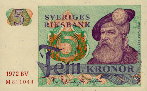 Банкноты Швеции Швеция 5 крон 1972 фото из магазина евромонета.рф