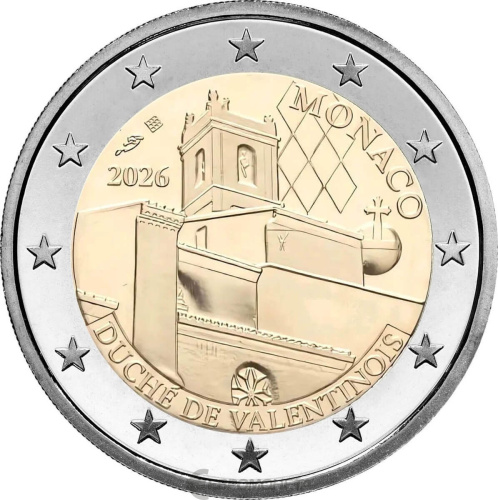 Юбилейная монета Монако 2 евро 2026 Герцогство Валентинуа. Пруф ( Proof ) 