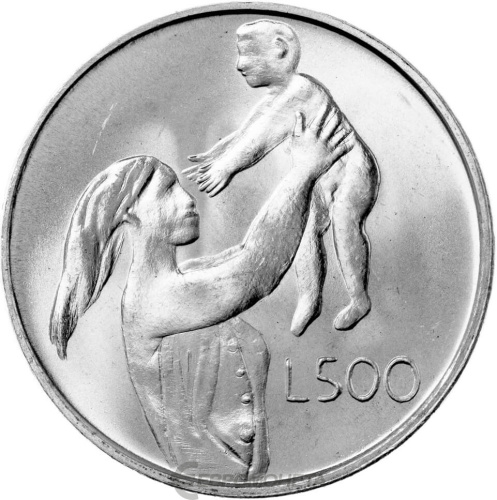 Монеты Сан Марино 500 лир Сан Марино 500 лир 1972 Женщина с младенцем фото из магазина евромонета.рф
