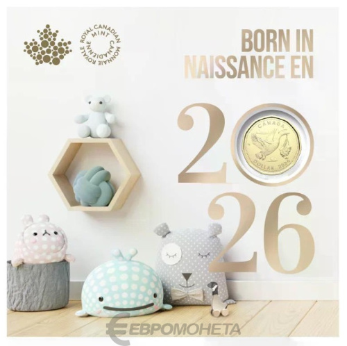Наборы монет Канада набор 5 монет 5/10/25 центов 1 и 2 доллара 2026. Baby фото из магазина евромонета.рф