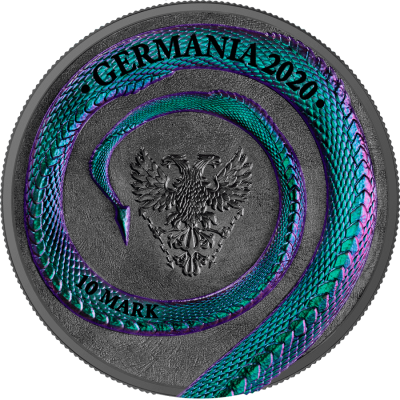 Germania Mint 2020 10 марок Мифические звери: Фафнир. Высокий рельеф  фото из магазина евромонета.рф 1