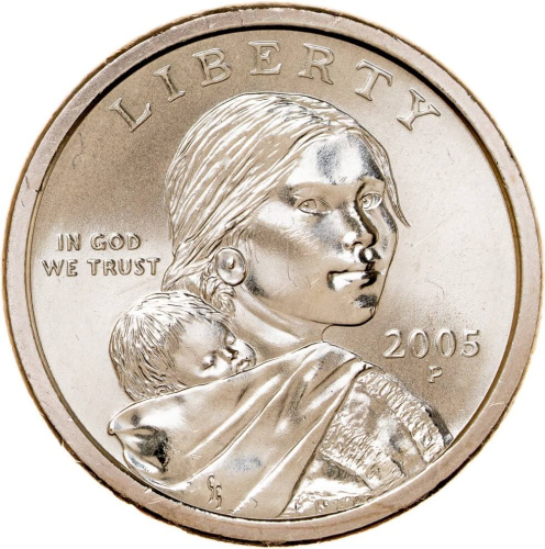 Доллары Сакагавеи - Коренные Американцы США 1 доллар 2005 Сакагавея. Парящий орел. P фото из магазина евромонета.рф