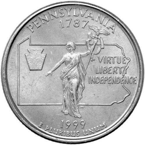 Штаты и территории США 25 центов ( 1/4 доллара, квотер ) 1999 Пенсильвания D фото из магазина евромонета.рф