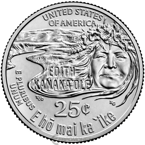 Американские женщины США 25 центов ( 1/4 доллара, квотер ) 2023 Женщины Америки. №7 Эдит Кенао Канакаоле P фото из магазина евромонета.рф