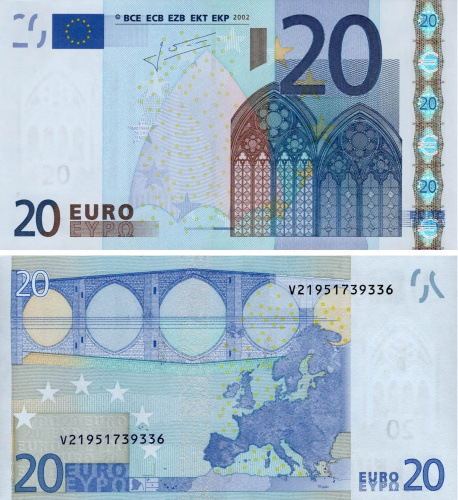 Евросоюз 20 евро 2002 Испания