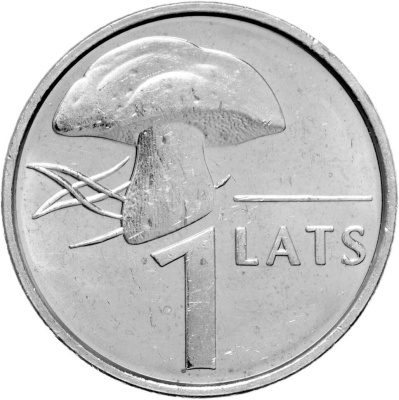 Латвия 1 лат 2004 Гриб  фото из магазина евромонета.рф 1