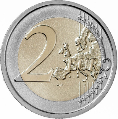 Памятные монеты 2 евро пруф Италия 2 евро 2026 800 лет со дня смерти Франциска Ассизского. Реверс пруф фото из магазина евромонета.рф 1