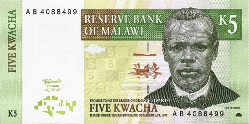 Банкноты Малави Малави 5 квача 1997 фото из магазина евромонета.рф