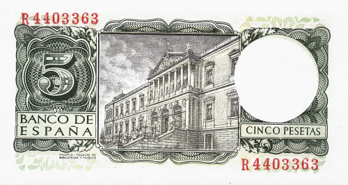 Банкноты Испании Испания 5 песет 1954 aUNC фото из магазина евромонета.рф