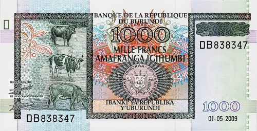 Банкноты Бурунди Бурунди 1000 франков 2009 фото из магазина евромонета.рф