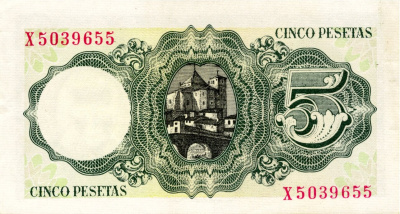 Испания 5 песет 1951 XF  фото из магазина евромонета.рф 1