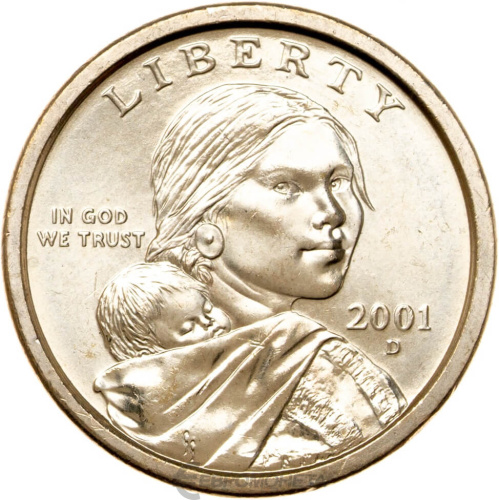 Доллары Сакагавеи - Коренные Американцы США 1 доллар 2001 Сакагавея. Парящий орел. D фото из магазина евромонета.рф