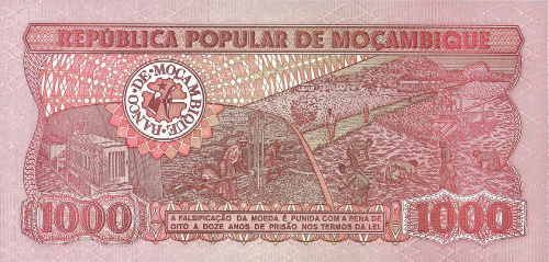 Банкноты Мозамбик Мозамбик 1000 метикал 1989 фото из магазина евромонета.рф