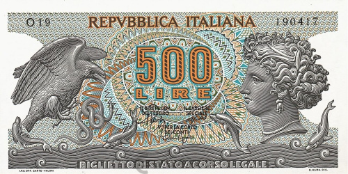 Банкноты Италии Италия 500 лир 1967 фото из магазина евромонета.рф