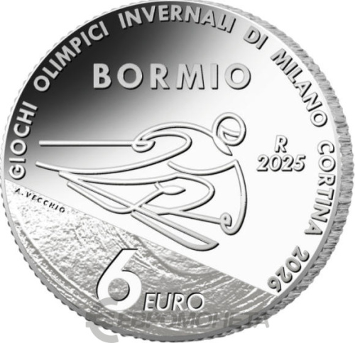 Коллекционная монета Европы Италия 6 евро 2025 Зимние Олимпийские Игры 2026 Милан-Кортина, Горнолыжный спорт | Интернет-магазин евромонета.рф 