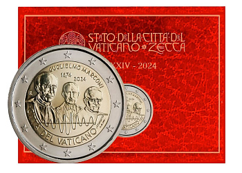 Памятные монеты 2 евро BU Ватикан 2 евро 2024 150 лет со дня рождения Гульельмо Маркони фото из магазина евромонета.рф