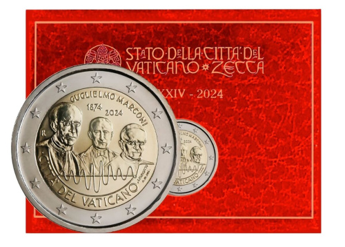 Юбилейная монета Ватикан 2 евро 2024 150 лет со дня рождения Гульельмо Маркони 