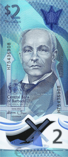 Банкноты Барбадоса Барбадос 2 доллара 2022 (полимер) фото из магазина евромонета.рф