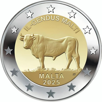 Памятные монеты 2 евро UNC Мальта 2 евро 2025 Мальтийский бык фото из магазина евромонета.рф 2
