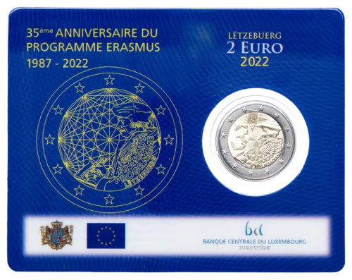 Юбилейная монета Люксембург 2 евро 2022 35 лет программе Erasmus ( знак МД ). BU 