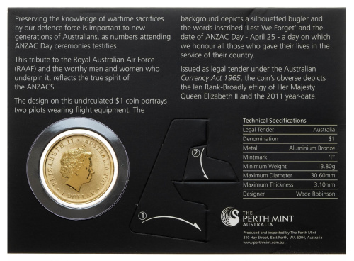Австралия 1 доллар 2011 День АНЗАК - Чтобы мы помнили