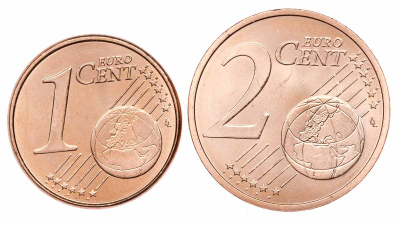 Андорра набор 2 монеты 1+2 евроцента ( цента ) 2017. UNC фото из магазина евромонета.рф 1