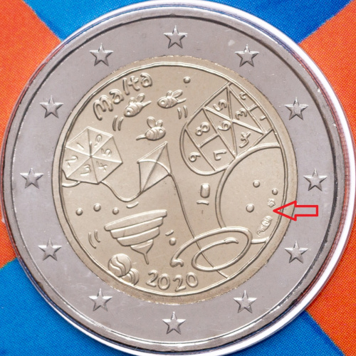 Юбилейная монета Мальта 2 евро 2020 Игры ( знаки монетного двора ). BU 