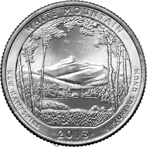 Национальные парки США 25 центов ( 1/4 доллара, квотер ) 2013 Национальный парк №16 Национальный лес Белые горы P фото из магазина евромонета.рф