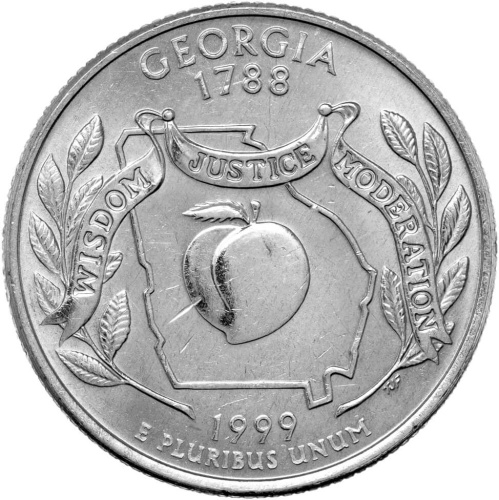 Штаты и территории США 25 центов ( 1/4 доллара, квотер ) 1999 Джорджия P фото из магазина евромонета.рф