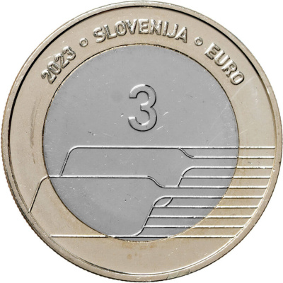 Коллекционная монета Словения 3 евро 2023 День словенского спорта фото из магазина евромонета.рф 1