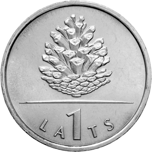 Монеты Латвии Латвия 1 лат 2006 Шишка фото из магазина евромонета.рф