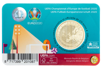 Коллекционная монета Бельгия 2,5 евро 2021 UEFA EURO 2020  фото из магазина евромонета.рф 1