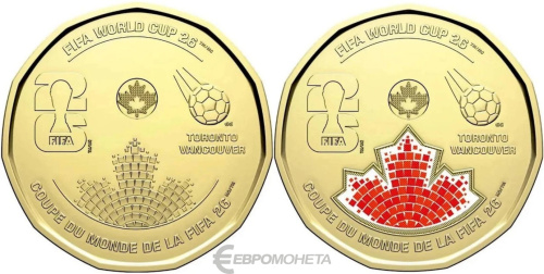 1 доллар Канада комплект из двух монет 1 доллар 2026 Чемпионат мира по футболу 2026 фото из магазина евромонета.рф