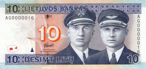 Банкноты Литвы Литва 10 литов 2001 фото из магазина евромонета.рф