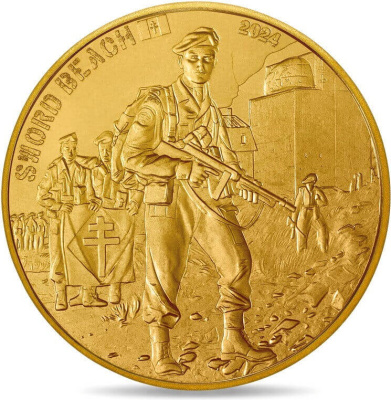 Коллекционная монета Франция 1/4 евро 2024 80-летие D-Day. Сорд-Бич фото из магазина евромонета.рф 1