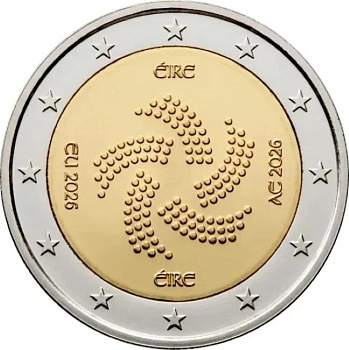 Памятные монеты 2 евро UNC Ирландия 2 евро 2026 Председательство Ирландии в Совете ЕС фото из магазина евромонета.рф