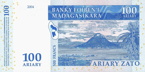 Банкноты Мадагаскара Мадагаскар 100 ариари 2004 фото из магазина евромонета.рф