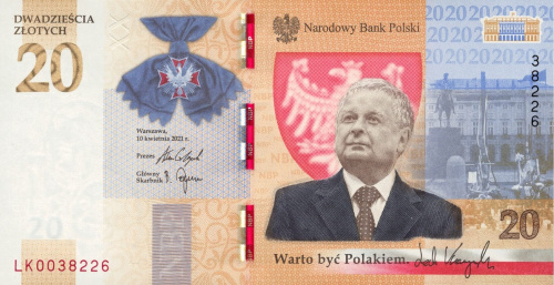 Банкноты Польши Польша 20 злотых 2021 Лех Качиньский фото из магазина евромонета.рф